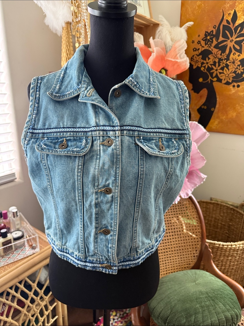 Vintage 90s/Y2K Liz Claiborne Button Up Classic Boho Hippie Denim Rodeo Vest